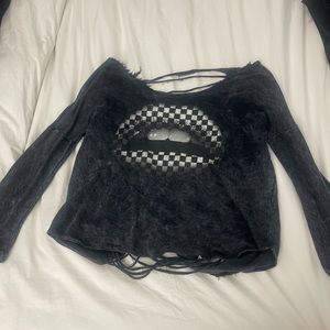 Distressed Sweater with Open Back